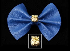 Lederschleife »Nobly« mit goldenem Yorkie-Köpfchen - Blau